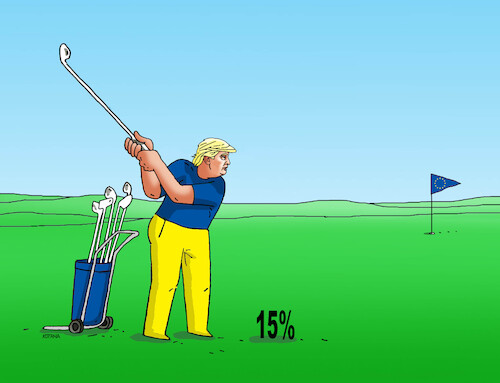 Cartoon: trump15 (medium) by Lubomir Kotrha tagged usa,eu,tariffs,ursula,donald,usa,eu,tariffs,ursula,donald