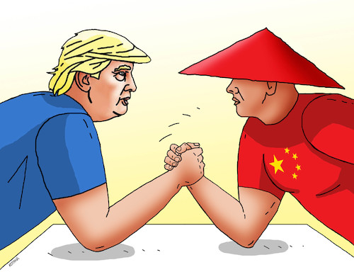 Cartoon: trumpchina19 (medium) by Lubomir Kotrha tagged dollar,yuan,usa,china,currency,war