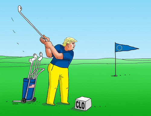 Cartoon: trumpclo (medium) by Lubomir Kotrha tagged usa,europe,world,trade,war,clo,zoll,douanne