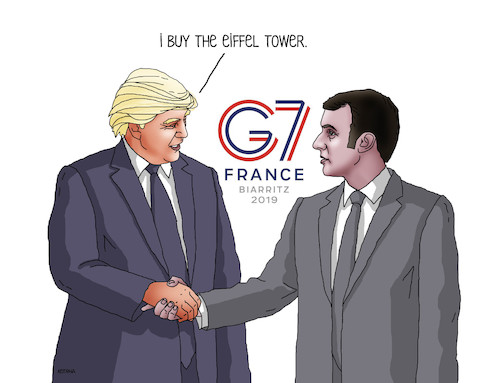 Cartoon: trumpg7-en (medium) by Lubomir Kotrha tagged summit,g7,france,biarritz,2019,trump,macron