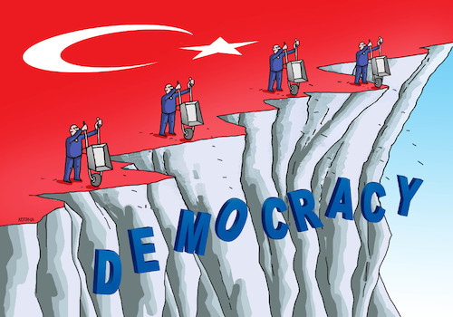 Cartoon: turkdemocr (medium) by Lubomir Kotrha tagged turkey,erdogan,democracy,dictator,freedom,peace,war,world