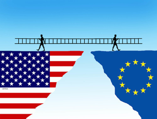 Cartoon: usaeuchod (medium) by Lubomir Kotrha tagged usa,europe,world,trade,war,clo,zoll,douanne