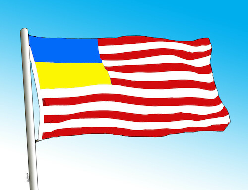 Cartoon: usukraflag (medium) by Lubomir Kotrha tagged usa,ukraine,biden,zelensky,war,peace,usa,ukraine,biden,zelensky,war,peace