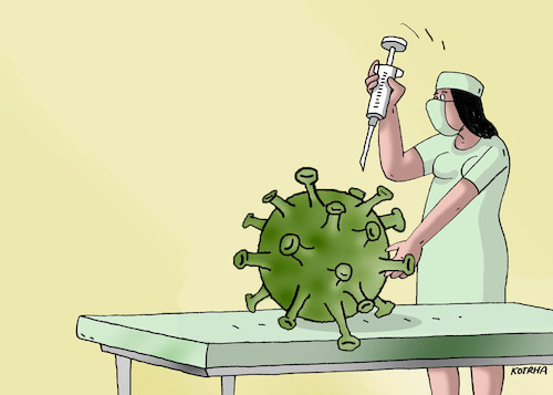 Cartoon: virinjekt (medium) by Lubomir Kotrha tagged coronavirus,dollar,euro,libra,world