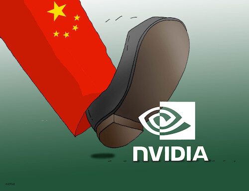 Cartoon: china IT AI nvidia (medium) by Lubomir Kotrha tagged china,it,ai,nvidia,china,it,ai,nvidia