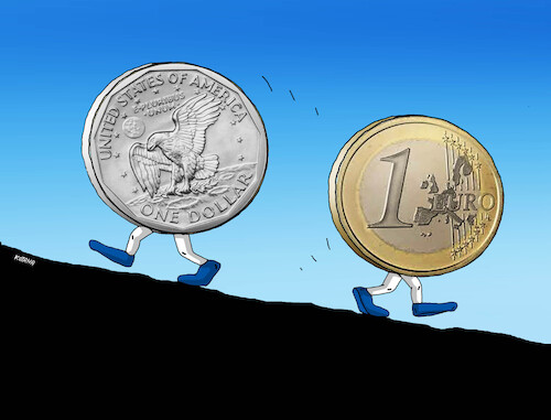 Cartoon: dollar vs euro (medium) by Lubomir Kotrha tagged dollar,vs,euro,dollar,vs,euro