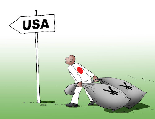 Cartoon: japan yen (medium) by Lubomir Kotrha tagged japan,yen,dollar,japan,yen,dollar