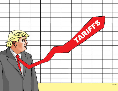 Cartoon: tariffs Donald Trump USA (medium) by Lubomir Kotrha tagged tariffs,donald,trump,usa,tariffs,donald,trump,usa