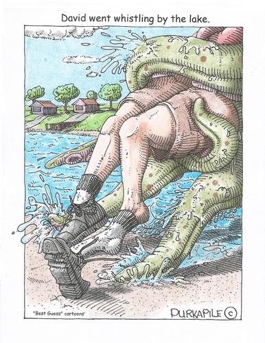 Cartoon: david and the octopus (medium) by armadillo tagged david,lake,octopus,grabbed,water