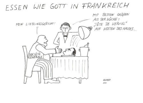 Cartoon: Essen wie Gott in Frankreich (medium) by Ullinger tagged kerviel,societe,generale,gerichtsurteil,urteil,prozess,boersenhaendler,bank,milliardenverluste