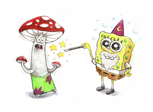 Cartoon: Sponge magician and trippy trick (medium) by Trippy Toons tagged spongebob,sponge,bob,squarepants,patrick,star,schwammkopf,magic,magician,zaubern,zauberer,mushroom,pilz,hallucinogen,halluzinogen,trip,trippy,reise,pupille
