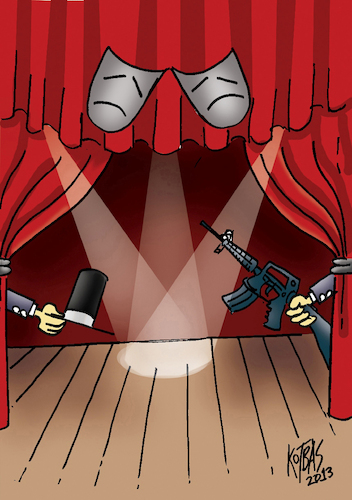 Cartoon: players (medium) by kotbas tagged theatre,art,scene,war,mask,show,game,players,actor