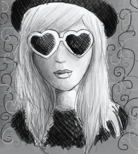 Cartoon: B n W Girl (medium) by naths tagged heart,girl,black,and,white,bw,glasses,blond