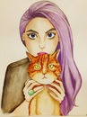 Cartoon: lilac (small) by naths tagged girl,lilac,cat,watercolour