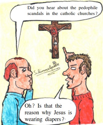 Cartoon: downfall of the vatican I (medium) by Schimmelpelz-pilz tagged pedophile,pedophilia,jesus,christ,christian,christians,catholic,diapers,cross,crucifix,priest,priests,believer,believers