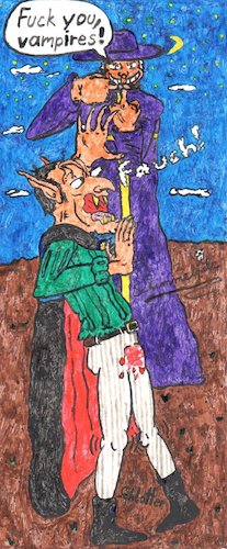 Cartoon: F-ck You Vampires! (medium) by Schimmelpelz-pilz tagged vampir,vampire,vampires,kruzifix,crucifix,dracula,vampirjäger,hunter,priest,priester