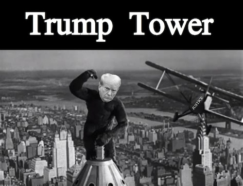 Cartoon: Trump Tower (medium) by Schimmelpelz-pilz tagged meme,republican,donald,trump,president,usa,united,states,of,america,criminal,freak,right,winged,neonazi,nazi,king,kong,gorilla,monster,tower