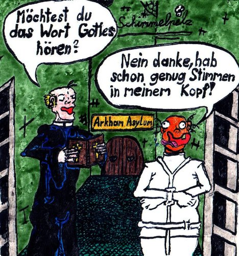 Cartoon: Untergang des Vatikans VIII (medium) by Schimmelpelz-pilz tagged missionierung,wahn,wahnsinn,asylum,irrenhaus,irrer,irre,geisteskrank,geisteskranker,priester,pfaffe,religion,kirche,vatikan,untergang,glaube,glauben,stimmen,stimme,shizophren,shizophrenie,zwangsjacke,bibel,christ,christentum,bekehrung