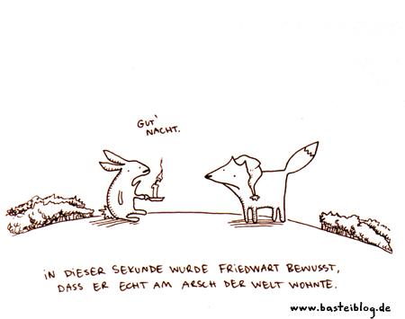 Cartoon: Arsch der Welt. (medium) by puvo tagged fuchs,hase,sprichwort,gute,nacht,arsch,der,welt
