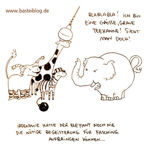 Cartoon: Fasching. (medium) by puvo tagged elefant,fasching,carnival,elephant,verkleidung,kostüm,costume,giraffe,lion,löwe,zebra