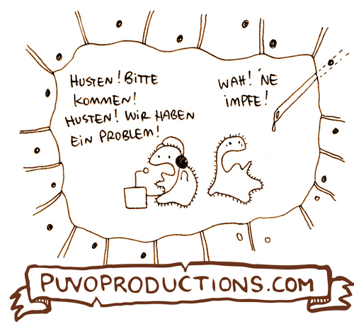 Cartoon: Impfe. (medium) by puvo tagged impfung,health,virus,housten,husten,cough,illness,krankheit