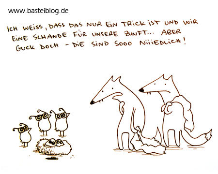 Cartoon: Niedlich. (medium) by puvo tagged fuchs,huhn,fox,chicken,niedlich,cute,brille,glasses