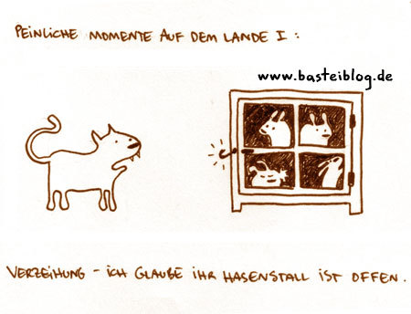 Cartoon: Peinliche Momente auf dem Lande (medium) by puvo tagged hase,rabbit,kaninchen,katze,cat,peinlich,embarassing,bauernhof,land,countryside,farm,barn,stall