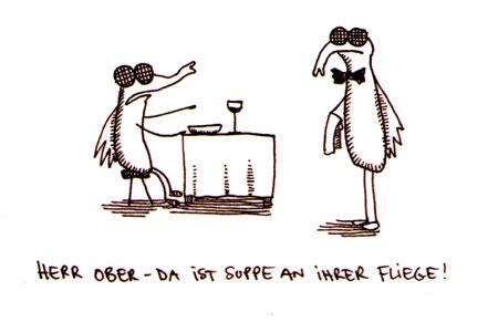 Cartoon: Suppe an Fliege. (medium) by puvo tagged suppe,fliege,fly,soup,kellner,waiter,restaurant,bestellen,order