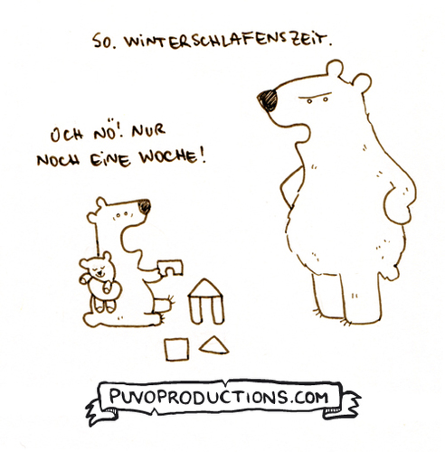 Cartoon: Winterschlafenszeit (medium) by puvo tagged winter,sleep,winterschlaf,bär,kind,eltern,erziehung,schlafenszeit,education,child,parents,bed,time