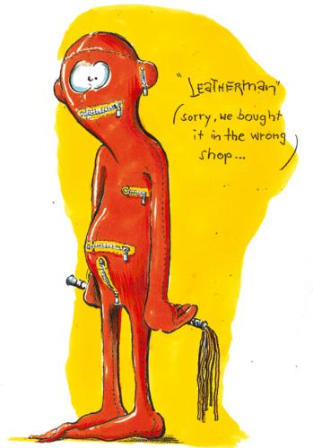 Cartoon: leatherman (medium) by lowart tagged wrong,shop