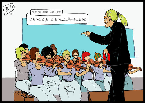 Cartoon: Begriffe (medium) by Jori Niggemeyer tagged begriffe,berufe,geigerzähler,dirigent,orchester,miteinander,anhimmeln,genuss,musik,oper,niggemeyer,joricartoon,cartoon