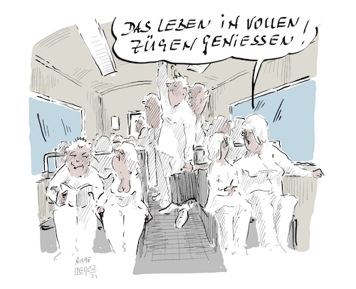 Cartoon: Das Leben in vollen Zügen ... (medium) by Jori Niggemeyer tagged zug,bahn,ticket,49euro,49euroticket,sparticket,vollzogen,bundesbahn,bus,tram,enge,reisen,zug,bahn,ticket,49euro,49euroticket,vollzogen,bundesbahn,bus,tram,enge,reisen