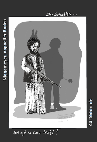 Cartoon: Der Schatten... (medium) by Jori Niggemeyer tagged taliban,schatten,waffe,blume,frieden,hasenohren,einblicke,mensch,erziehung