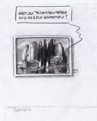 Cartoon: Im Museum... (medium) by Jori Niggemeyer tagged corona,toilettenpapier,nudeln,hamsterkauf