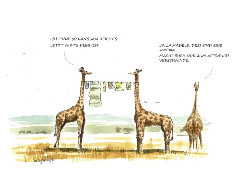 Cartoon: Ja ja... (medium) by Jori Niggemeyer tagged giraffe,affe,wäsche,wäscheleine,afrika,peinlich,niggemeyer,joricartoon,cartoon,ja