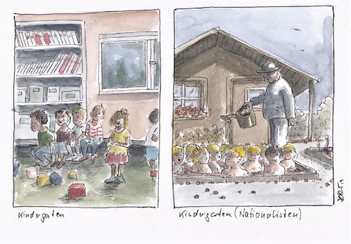 Cartoon: Kindergarten (medium) by Jori Niggemeyer tagged kindergarten,erziehung,freiheit,rechtsradikalismus,nationalismus,beeinflussung,kinder,kindergarten,erziehung,freiheit,rechtsradikalismus,nationalismus,beeinflussung,kinder