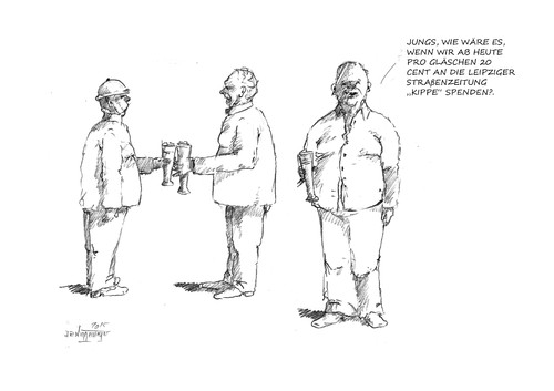 Cartoon: Stammtischgedanken (medium) by Jori Niggemeyer tagged straucheln,gesellschaft,absturz,obdachlos,spenden,straßenzeitung,niggemeyer,joricartoon,cartoon,karikatur