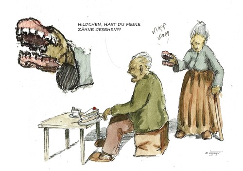 Cartoon: von Oppas und Ommas (medium) by Jori Niggemeyer tagged miteinander,liebe,alter,humor,spaß,zähne,karikatur,essen,oppa,omma,opa,oma,rentner