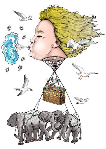 Cartoon: A windy trip (medium) by javierhammad tagged illustration,ballon,travel,elephant,vacation,surreal,wind,air,illustration,ballon,travel,elephant,vacation,surreal,wind,air