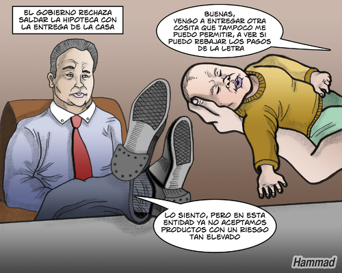 Cartoon: hipotecas (medium) by javierhammad tagged banco,tasas,letras,hipoteca,bebe,gobierno,espana,crisis,regierung,spanien