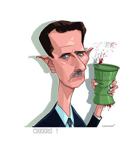 Cartoon: Bashar-al-Assad (medium) by FARTOON NETWORK tagged bashar,assad,caricature,politics,terrorism,oil,syria,war,refugees,vector