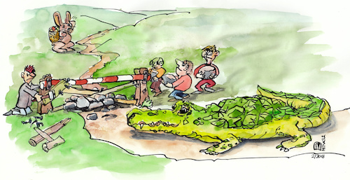 Cartoon: GroKodil in der Zielgrade (medium) by thomasH tagged groko,einigung,regierung,große,koalition,berlin,cdu,csu,spd