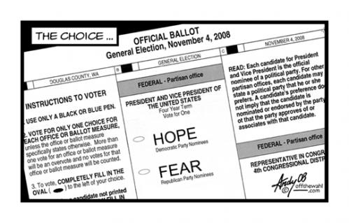 Cartoon: The Choice (medium) by offthewahltoons tagged andrew,wahl,election,2008