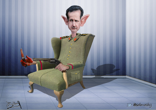Cartoon: Syrian President Bashar al-Assad (medium) by almosihij tagged syria,bashar,alassad,the,middle,east,war,of,terrorism,crimes