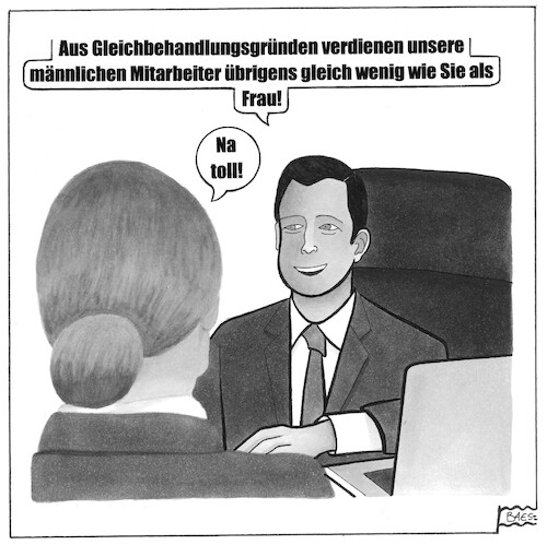 Cartoon: Gleichbehandlung (medium) by BAES tagged männer,frauen,arbeit,lohn,gerecht,geld,männer,frauen,arbeit,lohn,gerecht,geld