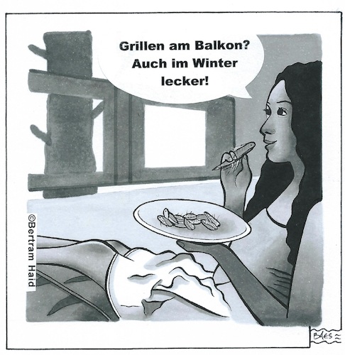 Cartoon: Grillen (medium) by BAES tagged grillen,insekten,tiere,essen,balkon,grillen,insekten,tiere,essen,balkon