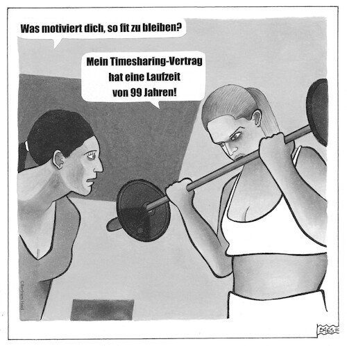 Cartoon: Timesharing (medium) by BAES tagged timesharing,wohnrecht,ferien,training,sport,fitness,laufzeit,verträge,timesharing,wohnrecht,ferien,training,sport,fitness,laufzeit,verträge