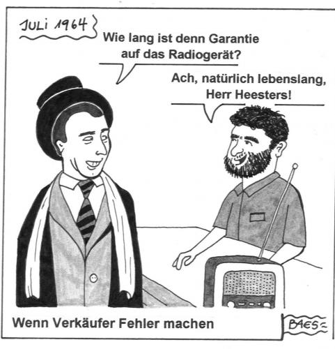 Cartoon: Wenn Verkäufer Fehler machen (medium) by BAES tagged alter,radio,sänger,star,promi,käufer,verkäufer,männer,mann,heesters,johannes