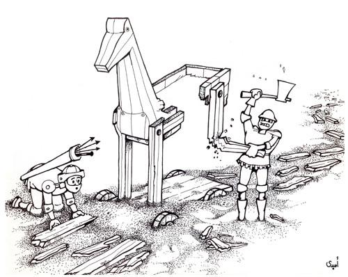 Cartoon: Trojan Horse (medium) by ombaddi tagged no