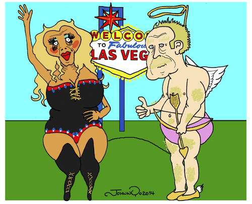 Cartoon: Lost Vegas (medium) by JohnnyCartoons tagged cupid,showgirl,vegas